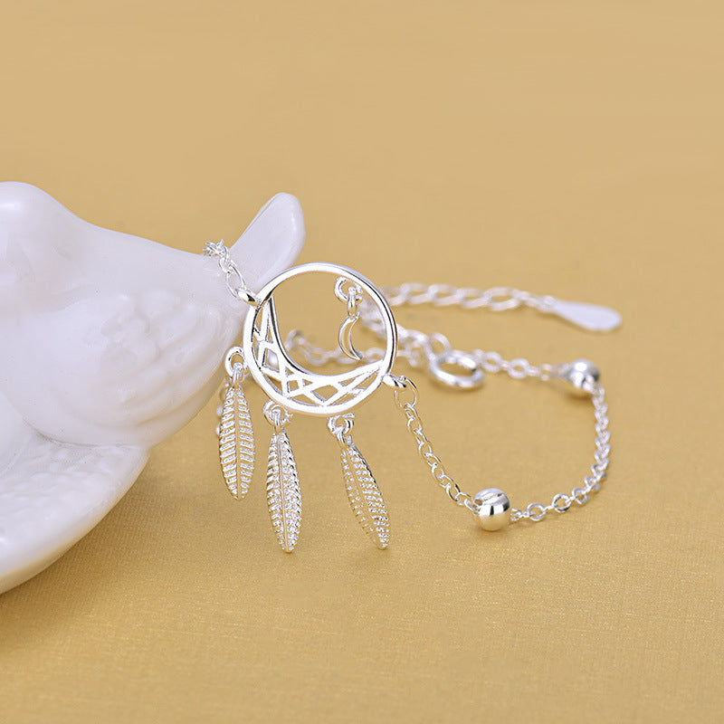 Silver Water Moon Dreamcatcher Bracelet